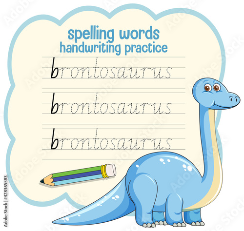 Spelling words dinosaur handwriting practice worksheet