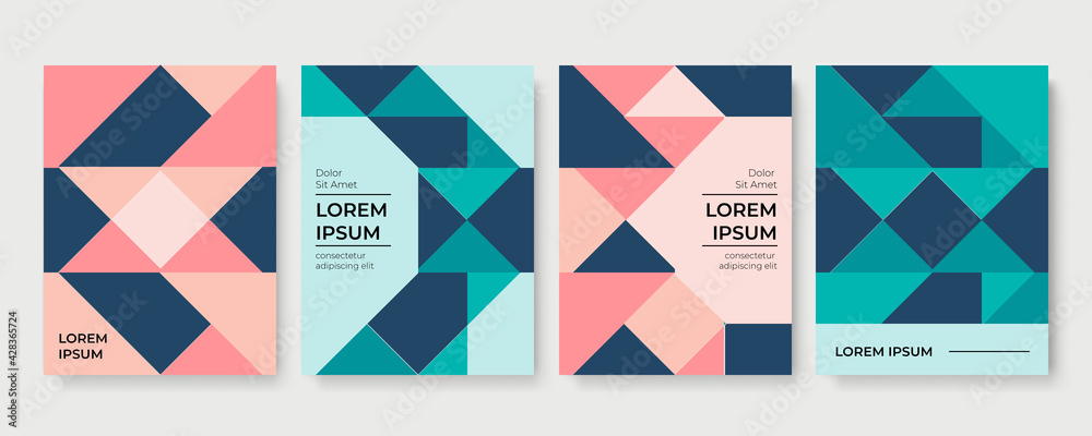 Abstract geometric background. Set of A4 vertical retro brochures. Cover design in flat style. Vector illustration. Business template collection. Design poster, cover, wallpaper, notebook, catalog.