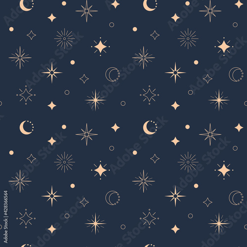 Stars and moon seamless pattern. Vector illustration.