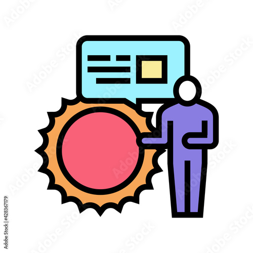 speaker talking about sun in planetarium color icon vector. speaker talking about sun in planetarium sign. isolated symbol illustration