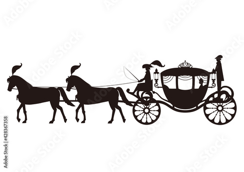 欧風の馬車のモノクロイラスト