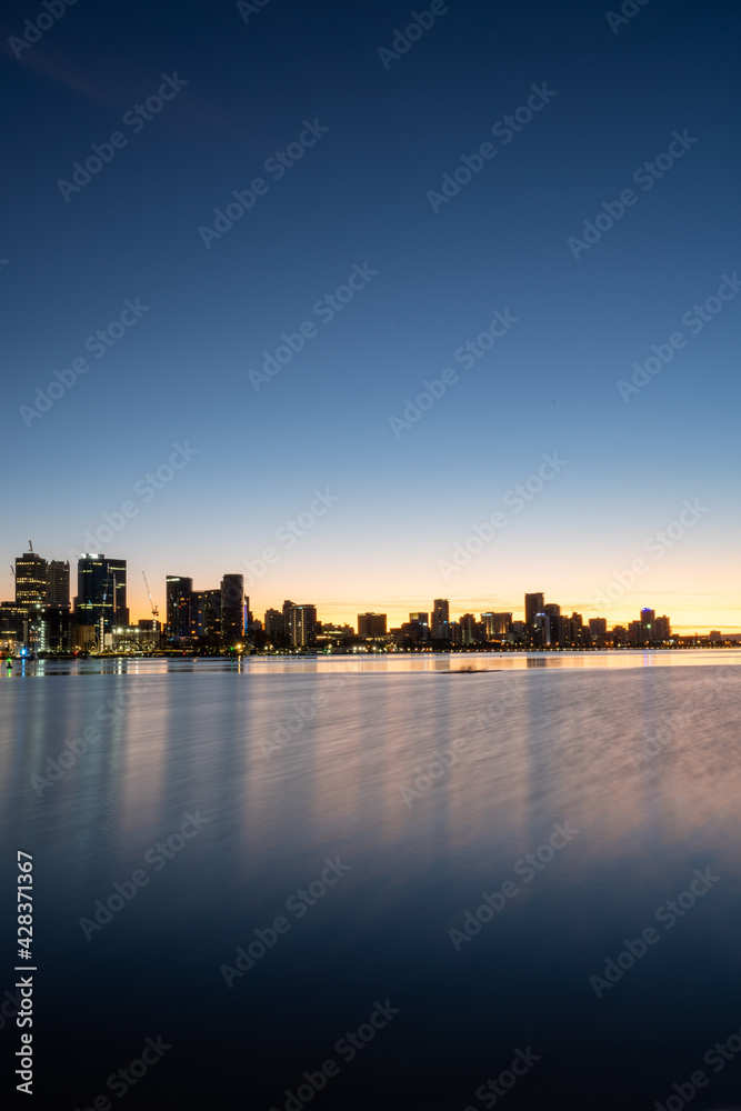 Perth City Skyline At Sunrise.