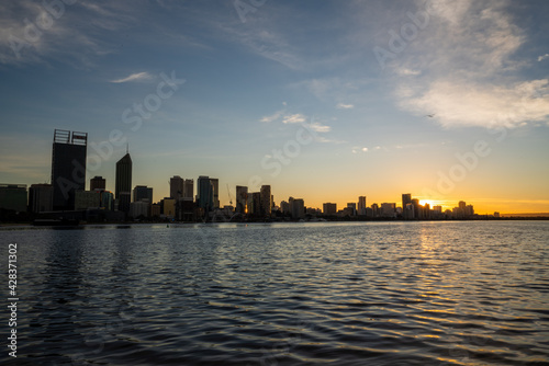 Perth City Skyline At Sunrise. © Michael