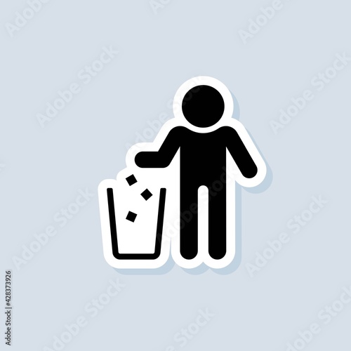 Rubbish basket sticker. Do not litter sign. Trash can icon. Vector on isolated background. EPS 10 photo