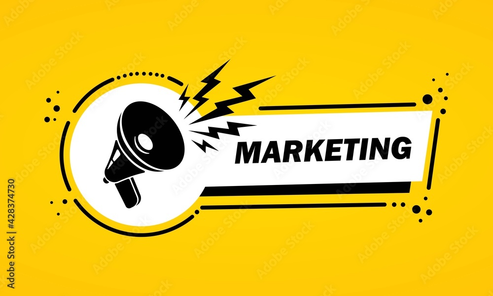 Megaphone with Marketing speech bubble banner. Loudspeaker. Label for business, marketing and advertising. Vector on isolated background. EPS 10