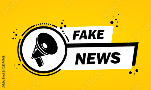 Megaphone with Fake news speech bubble banner. Loudspeaker. Label for business, marketing and advertising. Vector on isolated background. EPS 10