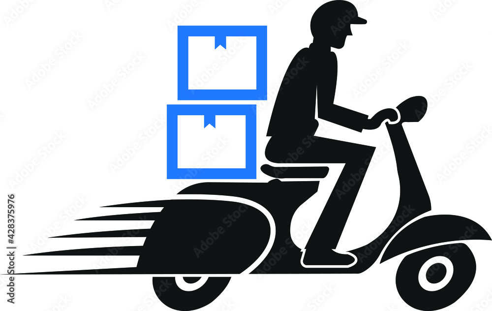 Delivery bike icon with delivery boy , fast delivery icon in bike, quick delivery icon Delivery bike icon with delivery boy , fast delivery icon in bike, quick delivery icon