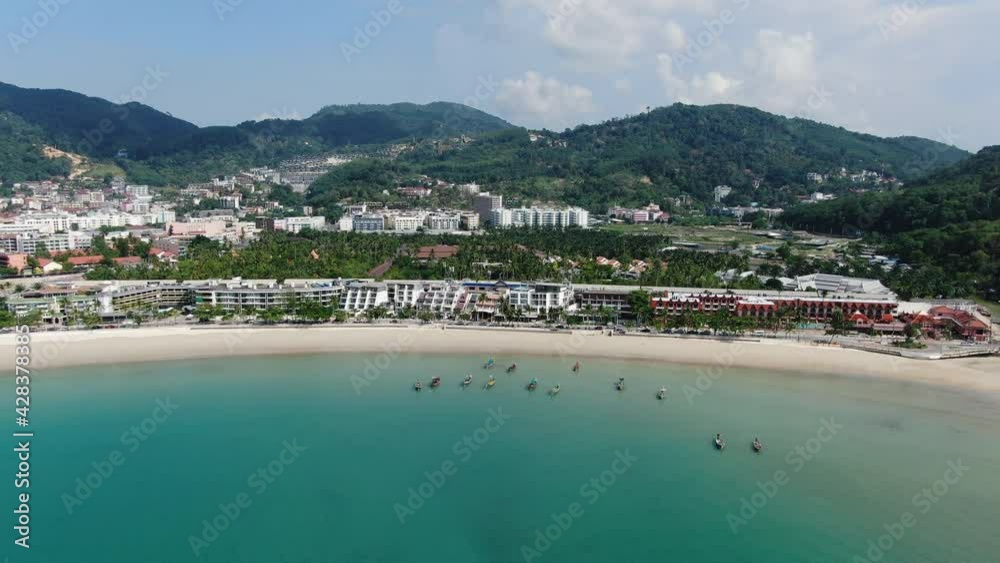 Phuket Patong Beach Drone 4K Number one attraction Thailand Mountains Phuket Island Beachside Shores Phuket Patong Beach Drone 4K Number one attraction Thailand Mountains Phuket Island Beachside Shores