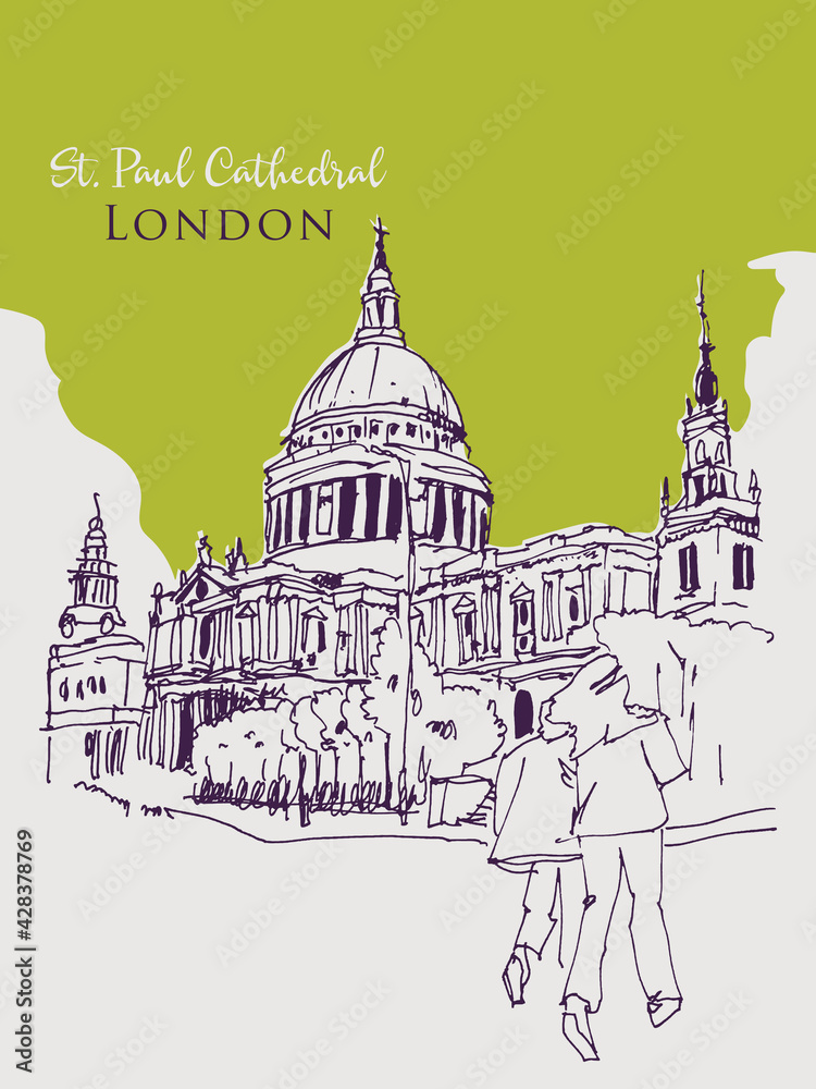 Drawing sketch illustration of St. Paul Cathedral, London, UK
