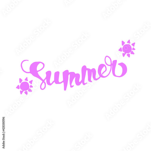 Vector lettering hand drawning Summer, pink on the white background with sun, for card, poster, banner and design 