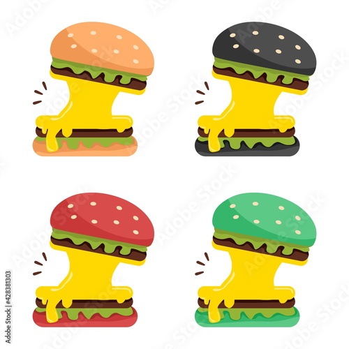 Vector illustration set of hamburger filled with lots of cheese, themed on businesses and restaurants, perfect for advertising food products.