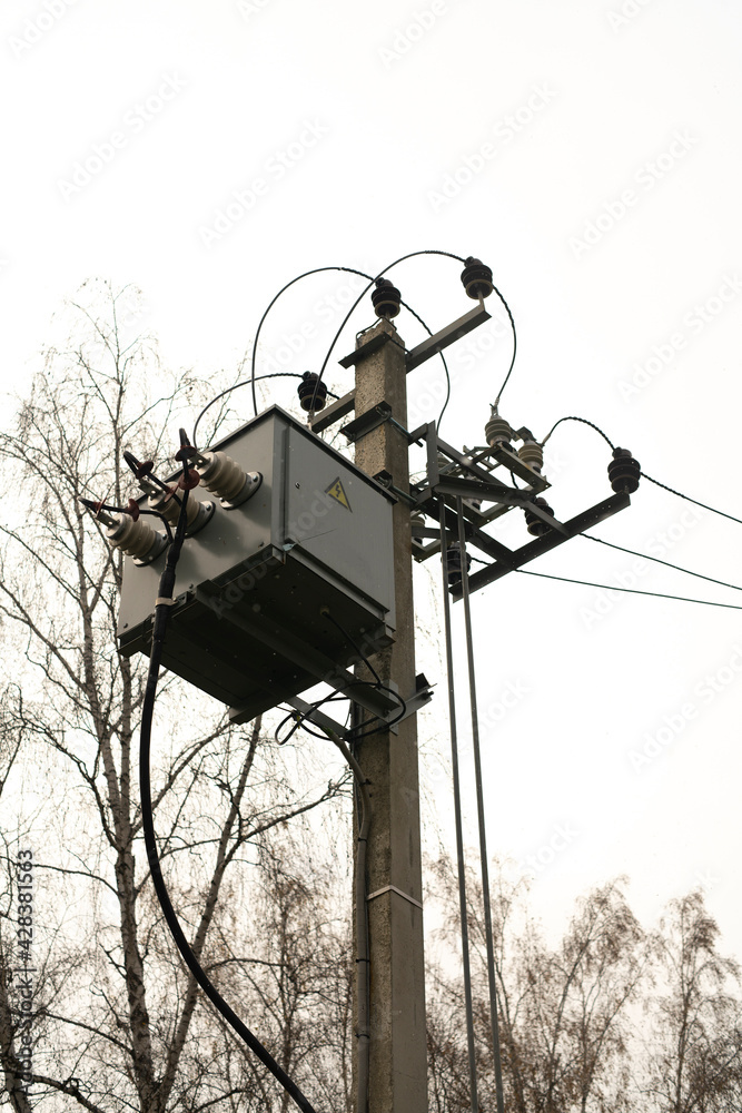 Concrete electric pole providing electricity to remote settlements. Concrete electric pole providing electricity to remote settlements.