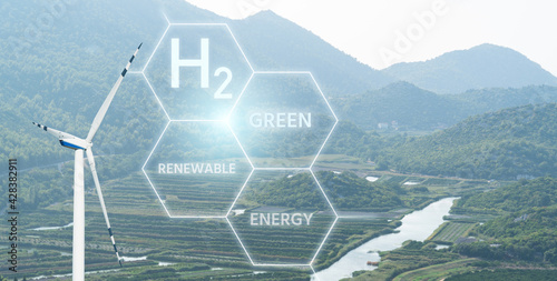 Getting green hydrogen from renewable energy sources. Concept photo