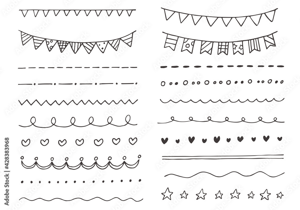 Obraz premium 手描きのガーランドと飾り罫のセット（白背景）