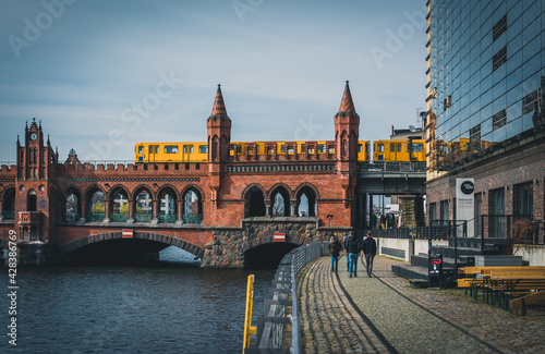 Photography The Oberbaum Bridge, German Oberbaumbrucke and River Spree in Berlin, Germany