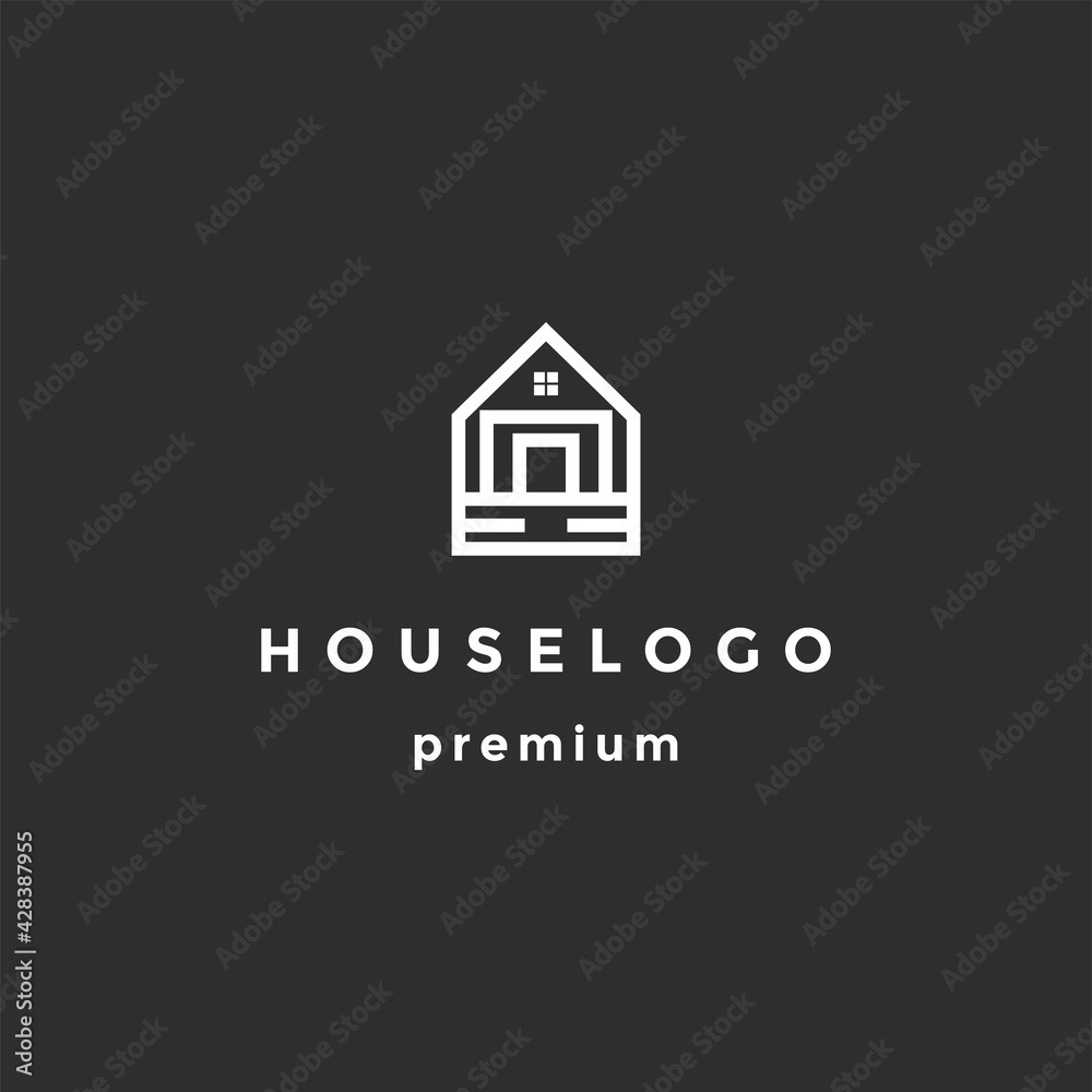 Line real estate  building  apartment  palace  house architecture logo. On black background