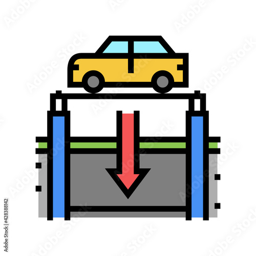 elevator lowering car on underground parking color icon vector. elevator lowering car on underground parking sign. isolated symbol illustration
