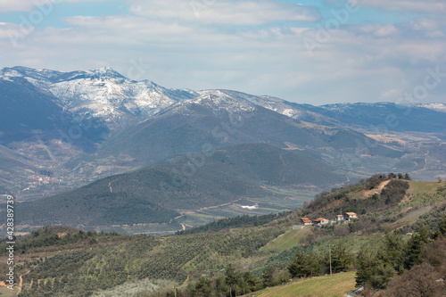 view of the snow capped mountains and countryside surrounding Iznik (Nicea) Turkey