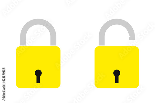  icon of locked and unlocked lock on white background. 