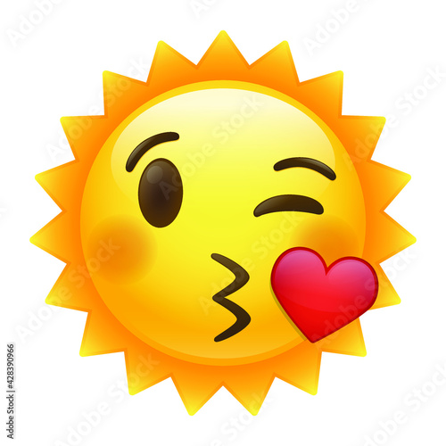 Kiss Sun Emoji Icon Illustration. Blowing Love Vector Symbol Emoticon Design Vector.