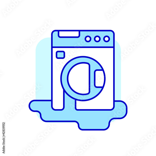 Water leak from washing RGB color icon. Plumbing. Blue background. Thin line customizable illustration. Contour symbol. Vector isolated outline drawing.