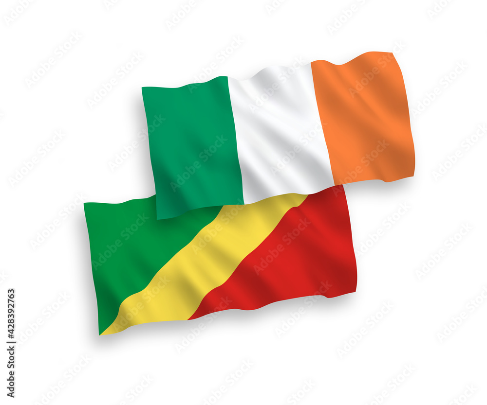 Flags of Ireland and Republic of the Congo on a white background
