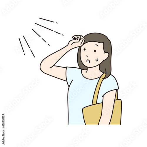 強い日差しと暑がる女性