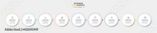 Minimal Infographic circle label design business vector template with icons and 9 options or steps. Can be used for process diagram, presentations, workflow layout, banner, flow chart, info graph