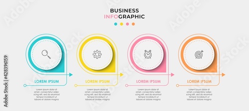 Minimal Infographic circle label design business vector template with icons and 4 options or steps. Can be used for process diagram, presentations, workflow layout, banner, flow chart, info graph