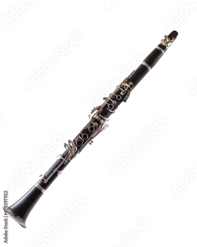 Leinwand Poster Clarinet on white background French model clarinet (Boehm standard keys)