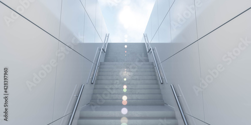 modern contemporary architecture stair case with marble tiles 3d render illustration