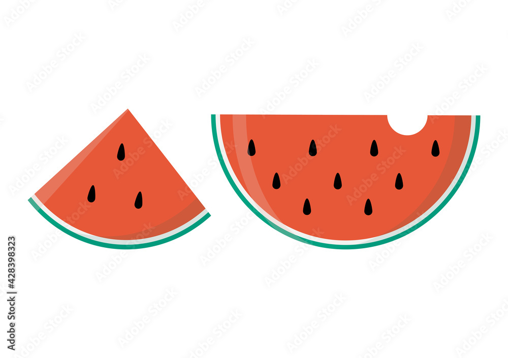 Vector slice watermelon. Whole, slice, half fresh healthy summer fruits icons. Vector slice watermelon. Whole, slice, half fresh healthy summer fruits icons.