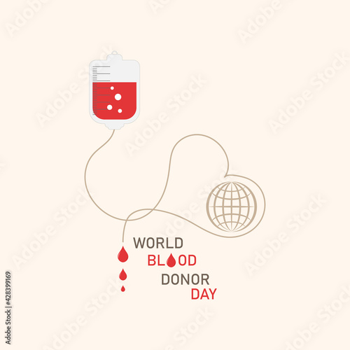 Vector illustration dedicated to world donor day. Dropper with dripping drops of blood.Light gray background. Concept for poster, sign, logo.