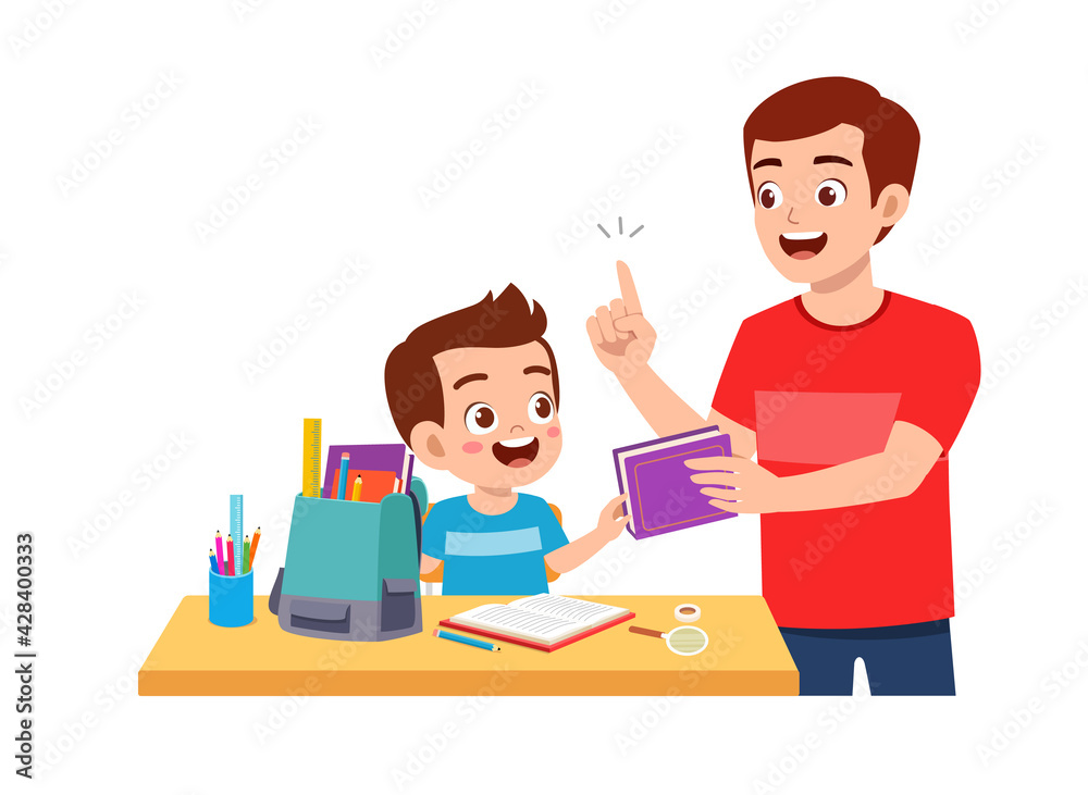 cute little boy study with father at home together cute little boy study with father at home together
