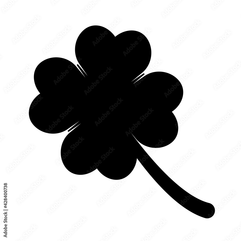 Four leaf clover icon. Lucky flower concept Saint Patrick day black symbol isolated on white background. Vector illustration. Four leaf clover icon. Lucky flower concept Saint Patrick day black symbol isolated on white background. Vector illustration.