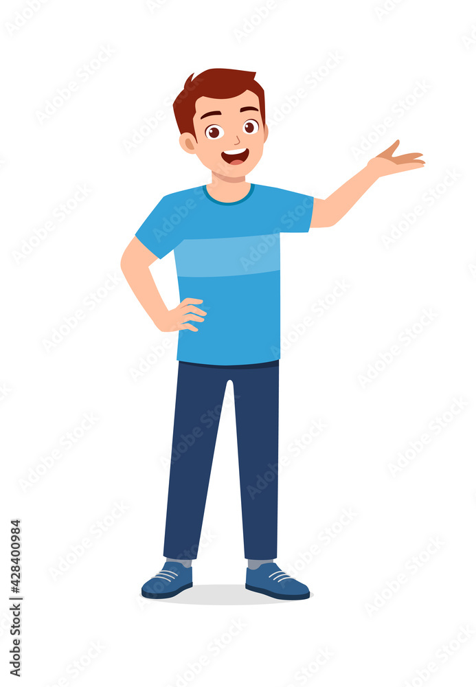 young good looking man doing greet pose and say hi young good looking man doing greet pose and say hi