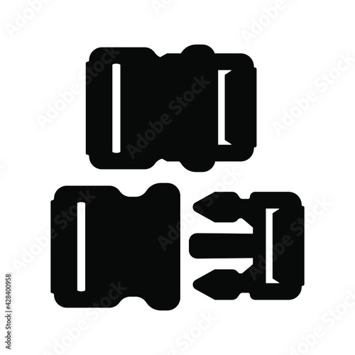 Buckle icon. Backpack buckle vector. Vector illustration. Black icon isolated on a blank background. Can be edited and changed colors. 