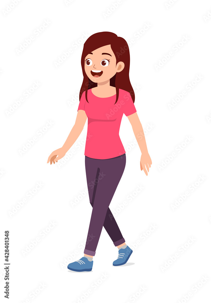 young good looking woman doing walk pose