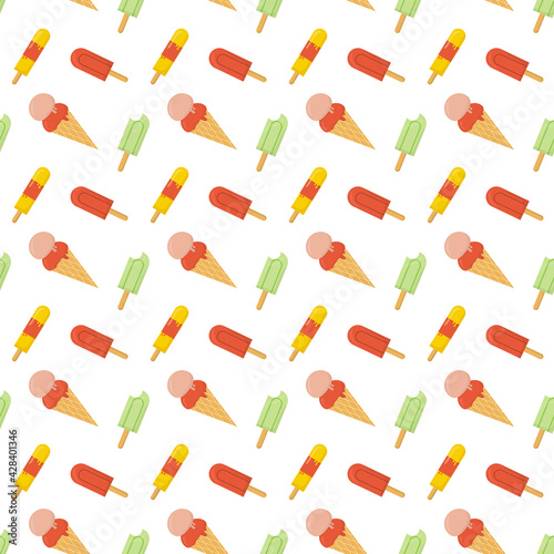 Ice cream seamless pattern for summer prints, posters, wrapping paper, backgrounds, wallpaper, scrapbooking, textile, kids fashion, stationary. Vector.