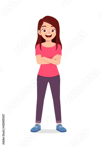 young good looking woman doing arm crossed pose with confident