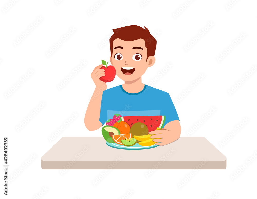 young good looking man eat fruit and vegetable young good looking man eat fruit and vegetable