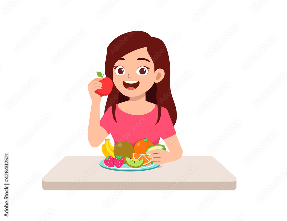 young good looking woman eat fruit and vegetable