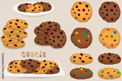 Illustration on theme big set different biscuit, kit colorful cookie