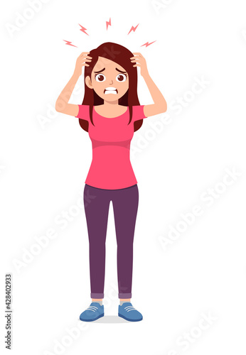 young good looking woman feel headache and pain