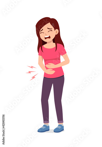 young good looking woman feel sick on the stomach