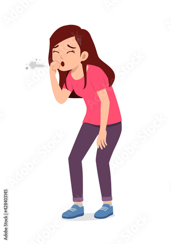 young good looking woman feel sick and cough