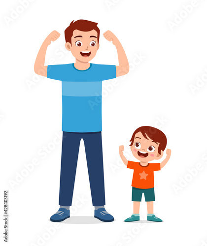 cute little kid copy dad strong pose