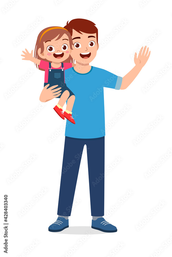 young good looking father carry cute kid young good looking father carry cute kid