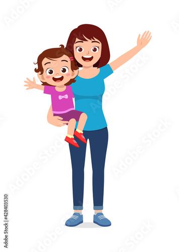 young good looking mother carry cute kid