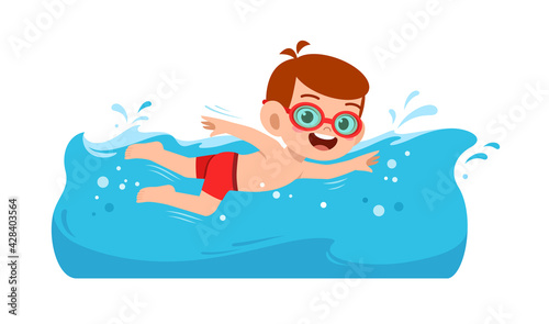 Obraz na płótnie cute little kid boy swim under water on summer holiday